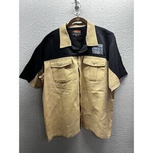 Johnny Rockstar Hot Rod Power Tour 2016 Shirt XL Tan Black Button Up Mens
